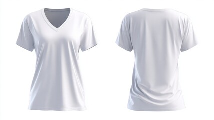 Women's Blank V-Neck T-Shirt Mockup: Front and Back Views, White, Studio Photography