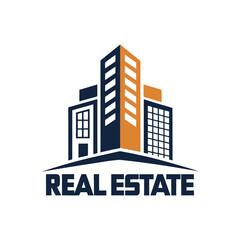 Modern Real Estate Lettermark Logo Design with Building Silhouette, Commercial Property Branding, Architecture Monogram Emblem Vector Illustration