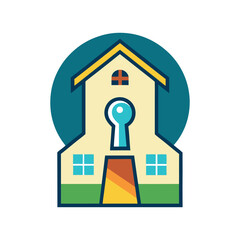 Keyhole Shaped House Logo Vector for Real Estate, Property Security, Safe Home, Secure Housing, Mortgage or Lock Services