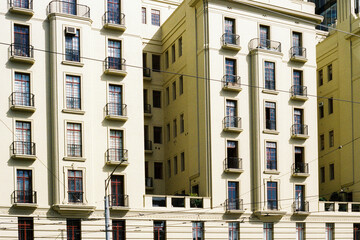 Elegant historic facade amidst urban landscape in Melbourne