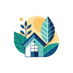 Eco-Friendly Leaf and Roof Logo Design Vector for Sustainable Green Homes, Renewable Energy, Organic Real Estate and Eco Housing Brands