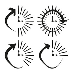 Cycle arrow icons. Clock burst mix. Bright contrast Vector. Time motion symbols.