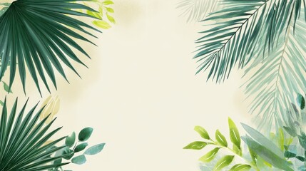 Obraz premium Tropical leaf border on a light beige background