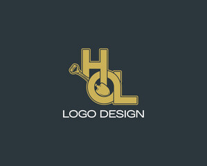 Modern HOL lettermark logo with gold shovel symbol on dark background, perfect for construction, landscaping, excavation, or heavy equipment branding identity.