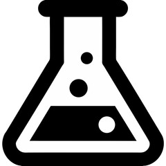 Naklejka premium White outline of a science flask with liquid and bubbles against a black background conveys a laboratory concept