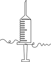 one line art Syringe vector illustration. line art, one continuous line, simple, hand drawn and sketch style. for icons, symbols, signs or logos. PNG