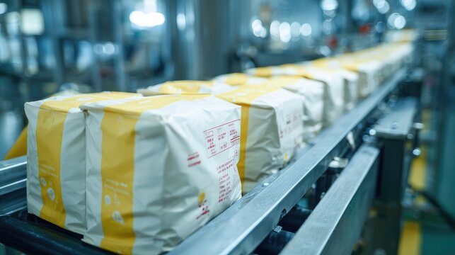 Barcode printer labeling sterilized food pouches with batch number and expiration date