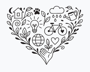 Hand drawn ecology icons set. No plastic, go green concept.