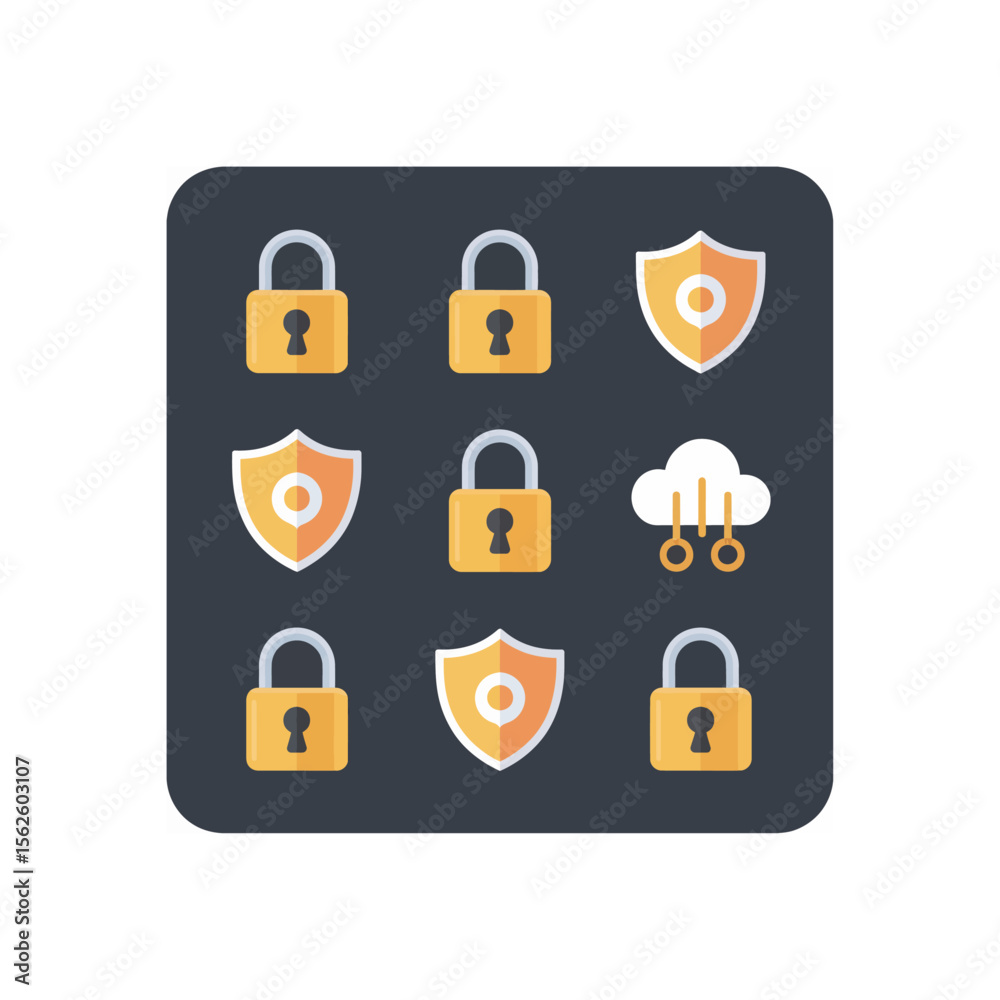 Poster secure cloud computing with data protection shields and safety padlocks ensuring network cybersecuri