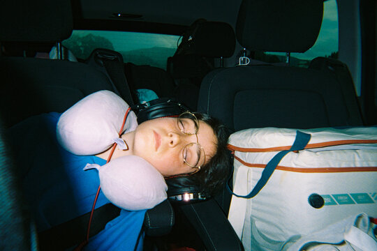 Asleep in the backseat

