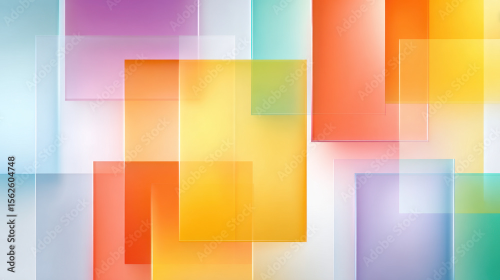 Aufkleber Abstract colorful background with overlapping transparent glass shapes creating vibrant and modern design with soft gradients and bright hues