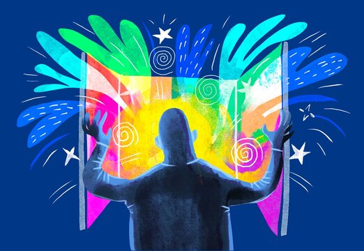 man open windows with magic view