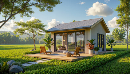 tiny house in nature modern cabin design minimalist countryside home eco-friendly tiny home off-grid house sustainable small house backyard retreat scenic rural home compact living space