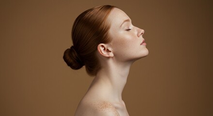 Serene Redhead Profile Against Warm Brown Background