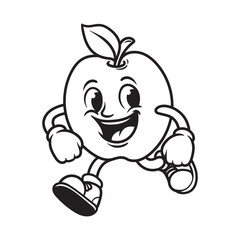 funny cute running apple cartoon character isolated drawing line style sketch classic vintage design illustration