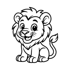 fun cute lion in chi-bi cartoon character isolated drawing line style sketch classic vintage design illustration