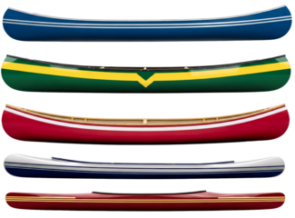 Five Different Canoes in Various Colors