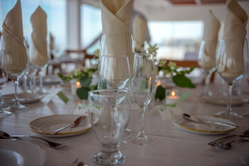 elegant banquet tables prepared for a conference or a party indoors