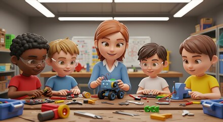 World Teachers' Day Kids STEM Education Robotics Workshop with Diverse Students and Teacher