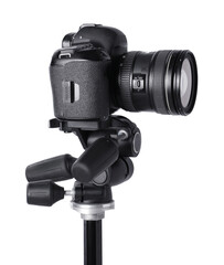 Modern professional video camera isolated on white