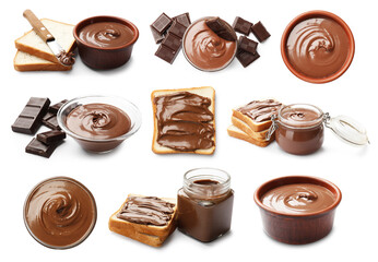 Sweet chocolate butter isolated on white, set