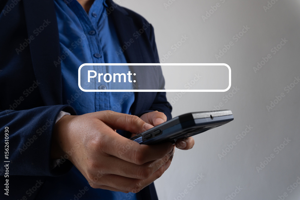 Fototapete a business person holding their phone with the word 