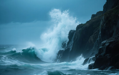 Fototapeta premium wave breaking on the rocks