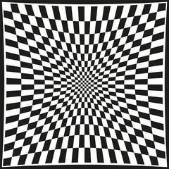Warp tunnel icon. Optical swirl pattern. Dynamic Vector vortex. Checkered depth field.
