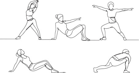  Relaxation and Stretching Women One Line Art Set.