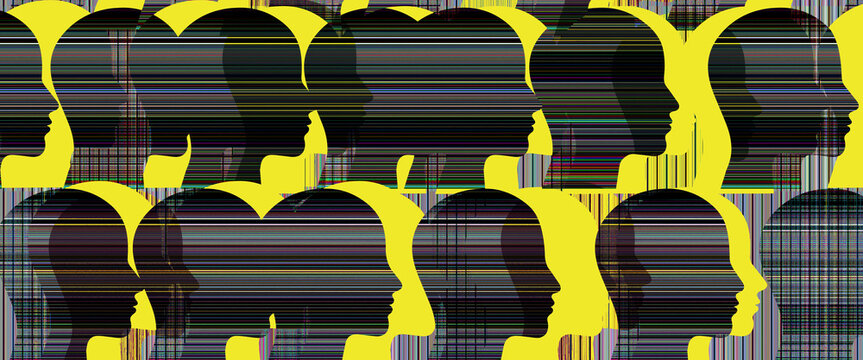 Wide Format Head Glitch Banner with Yellow Blocks of Color