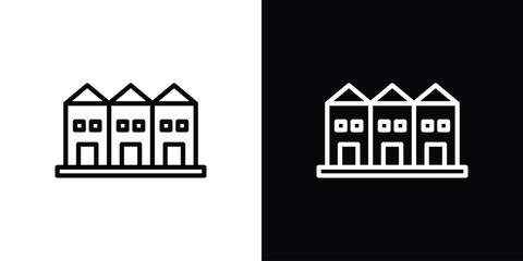Terraced Houses icon symbol in thin line, outline and stroke style for apps