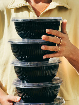 Stack of delivery containers

