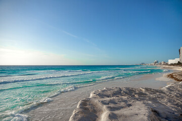 Sea shore on the Caribbean beach in the Zona Hoteleria in Cancun.