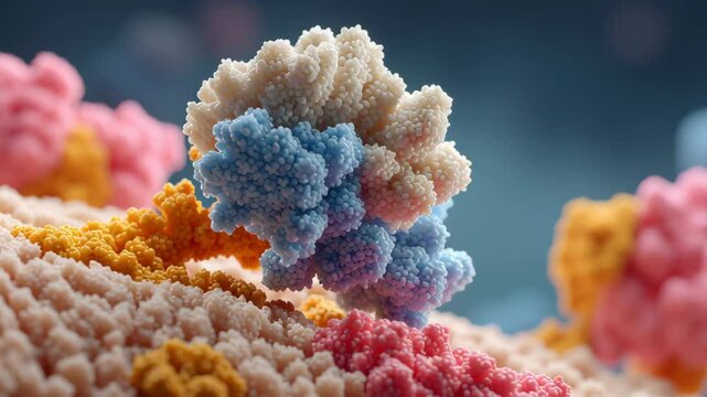 Natural molecular structure showing estrogen receptor binding with protein complex and cell interaction detailed biological scientific visualization