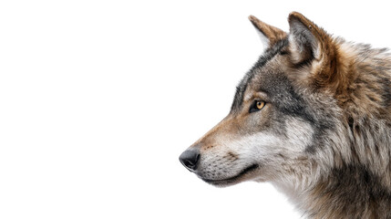 Obraz premium A majestic gray wolf stands gracefully against a snowy white backdrop. showcasing its striking features and alert expression. symbolizing the beauty of wildlife in its natural habitat