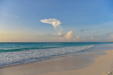Sea shore on the Caribbean beach in the Zona Hoteleria in Cancun.