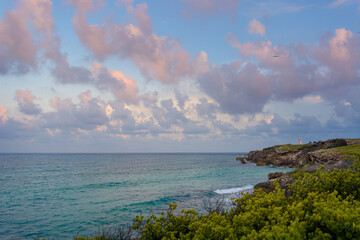 The coastline of the Caribbean Sea with white sand and rocks