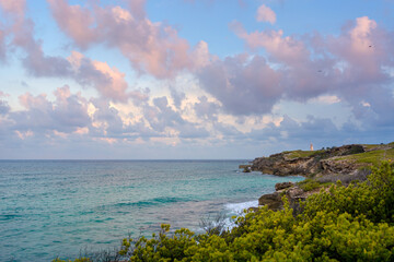 The coastline of the Caribbean Sea with white sand and rocks
