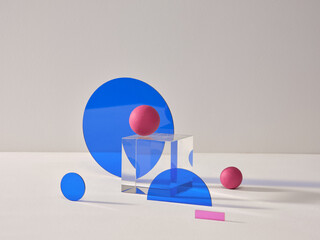 Abstract artistic arrangement with geometric elements like spheres