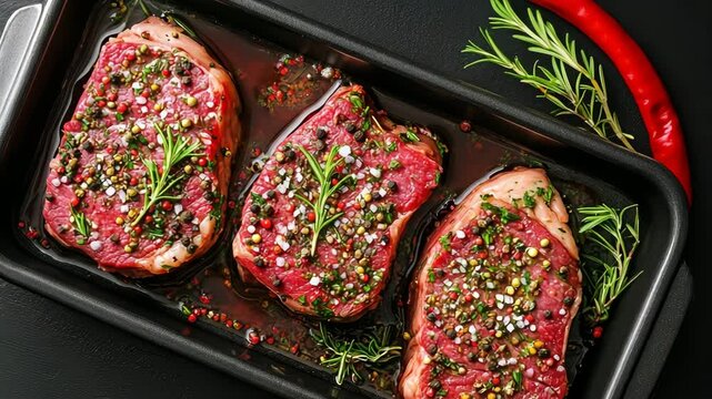 marinated raw steak meat