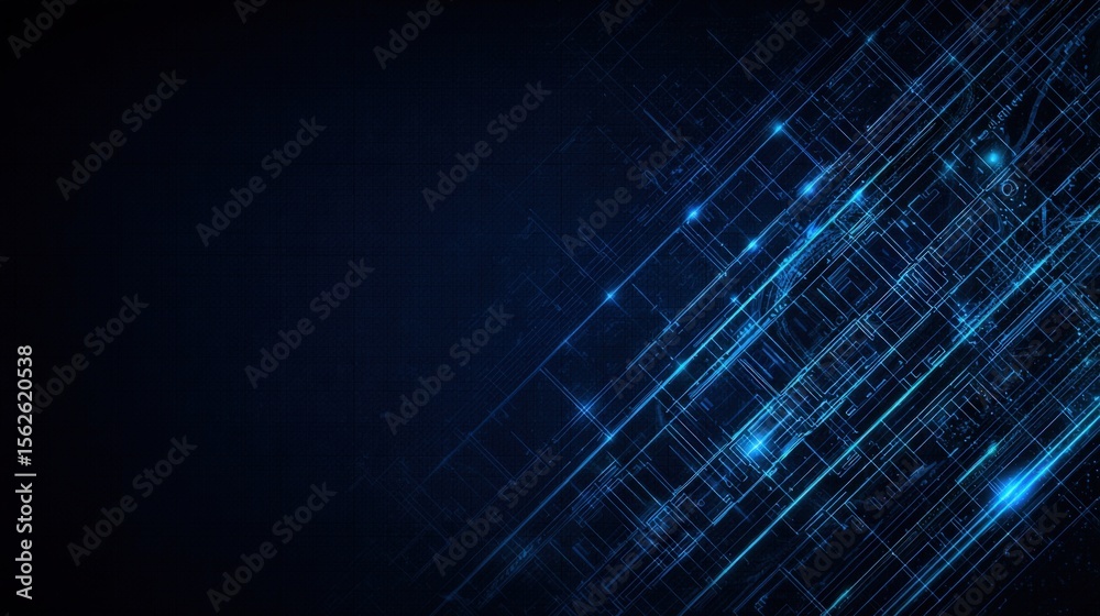 Poster Abstract futuristic digital technology background with glowing blue lines and nodes representing data streams and digital connections
