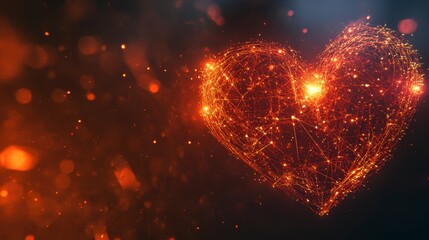 Glowing Heart Shape Formation in Abstract Digital Design Style
