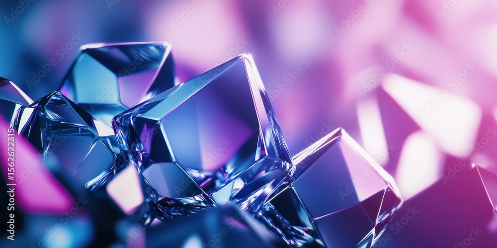 Poster vibrant abstract arrangement of shiny geometric glass cubes with reflection and light effects in bri