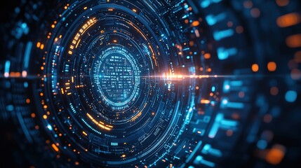Fototapeta premium Futuristic Blue Tech Background with Glowing Data Visualization & AI Elements for VR/UI Interfaces