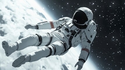 Astronaut Floating in Space Against Cosmic Background and Stars