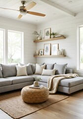 Serene Coastal Living Room Design Neutral Tones and Natural Textures