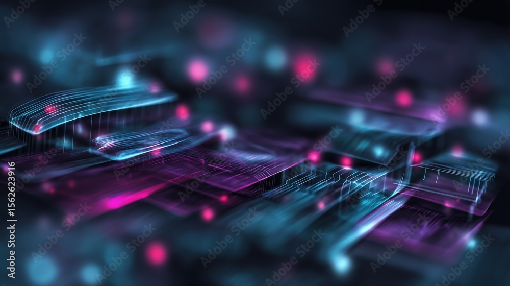 Aufkleber Abstract futuristic digital circuit board with glowing neon lines and vibrant light effects representing technology innovation and data transfer