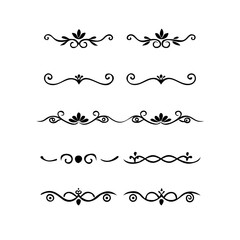 text dividers doodle set. Wedding decorative elements. Divider ornament, borders, floral, vintage line separators. Hand drawn vector illustration isolated on white background. Set page dividers.	