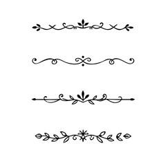 text dividers doodle set. Wedding decorative elements. Divider ornament, borders, floral, vintage line separators. Hand drawn vector illustration isolated on white background. Set page dividers.	