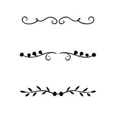 text dividers doodle set. Wedding decorative elements. Divider ornament, borders, floral, vintage line separators. Hand drawn vector illustration isolated on white background. Set page dividers.	
